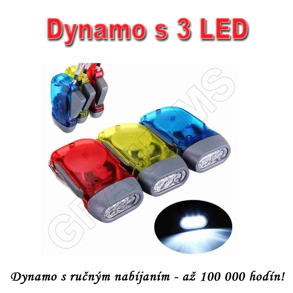 Dynamo s  ručným nabíjaním 3 LED