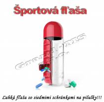 Ľahká plastová fľaša so schránkami na tabletky - červená
